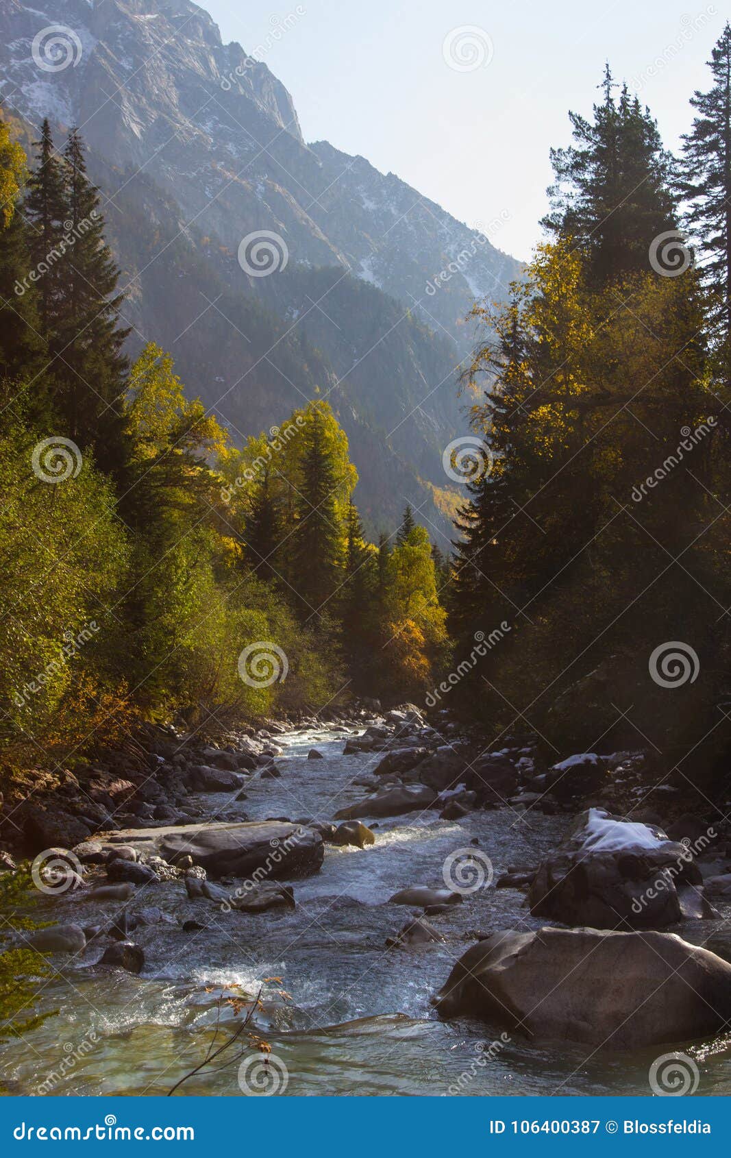 the dolra river and the autumn in the mountains of svaneti, georgia